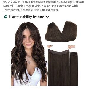 GOO GOO Wire Hair Extensions Human Hair, 2A Light Brown Natural 16inch 125g
